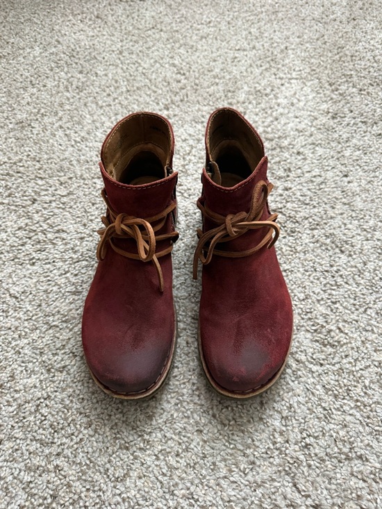 Born Shoes - Born Women’s Red Suede Lace-Up Ankle Boots